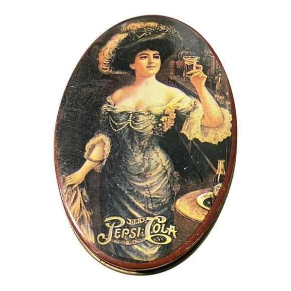 Pepsi Cola Oval Mini Tin Storage Box Victorian Lady Pill Jewelry Collection - Picture 1 of 4